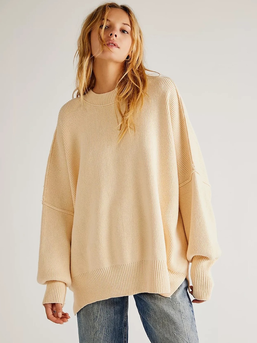 Free People Easy Street Sweater Cream Tunic Women’s Size Large